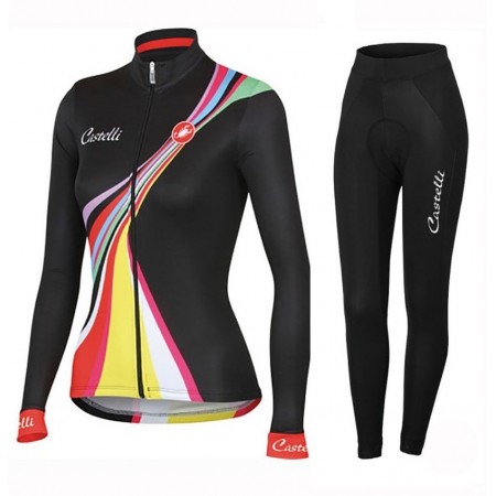 Set Wielershirt Lange Mouw + Fietsbroek Lang 2016 Castelli Viva Dames N001
